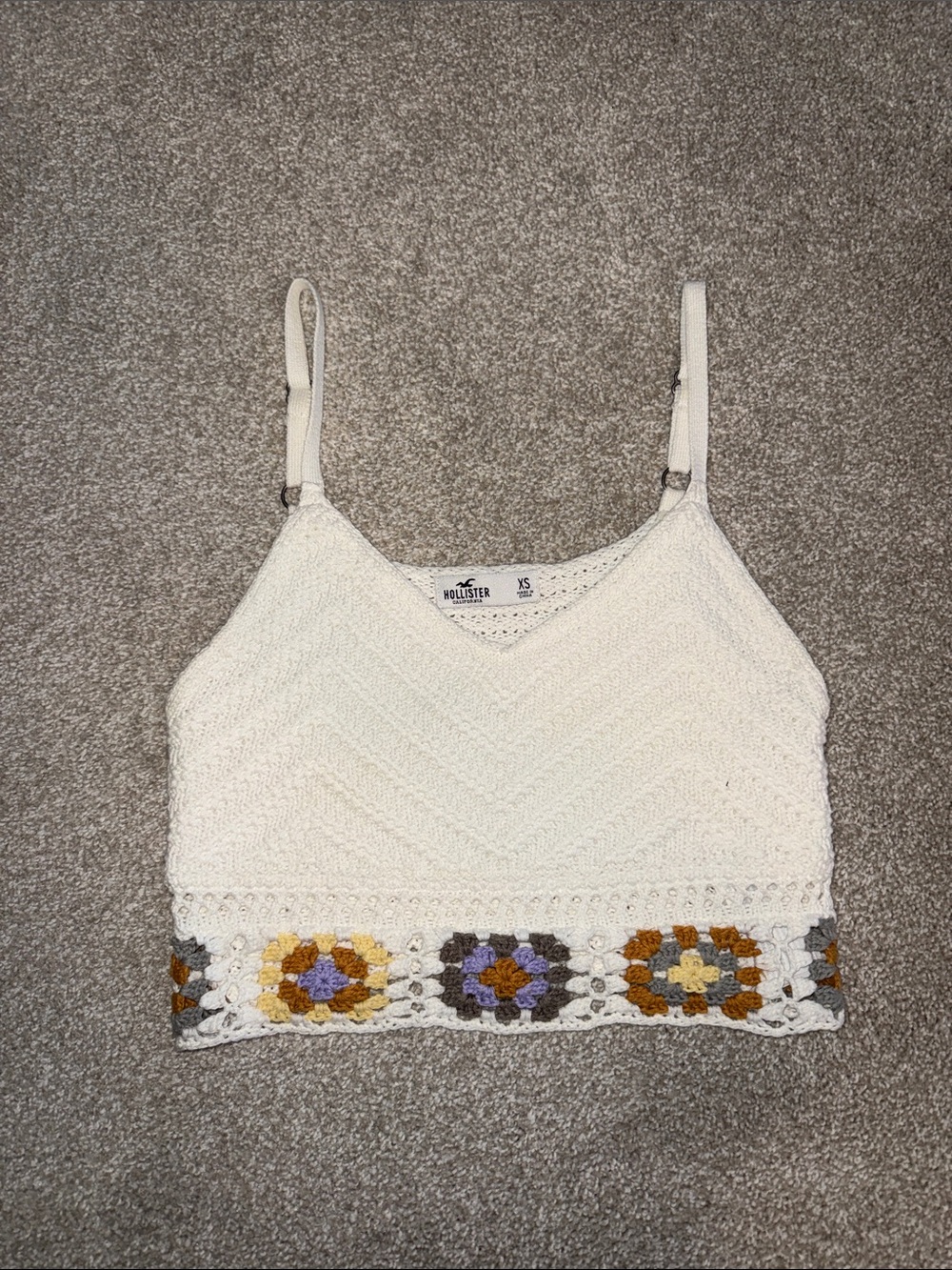 Hollister Cream Crochet-Trim Cropped Tank with Colorful Accent